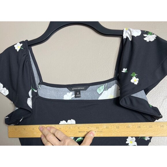 Banana Republic Dress A-line Midi Black Floral Jersey Feminine Comfy Womens XS - Picture 6 of 8